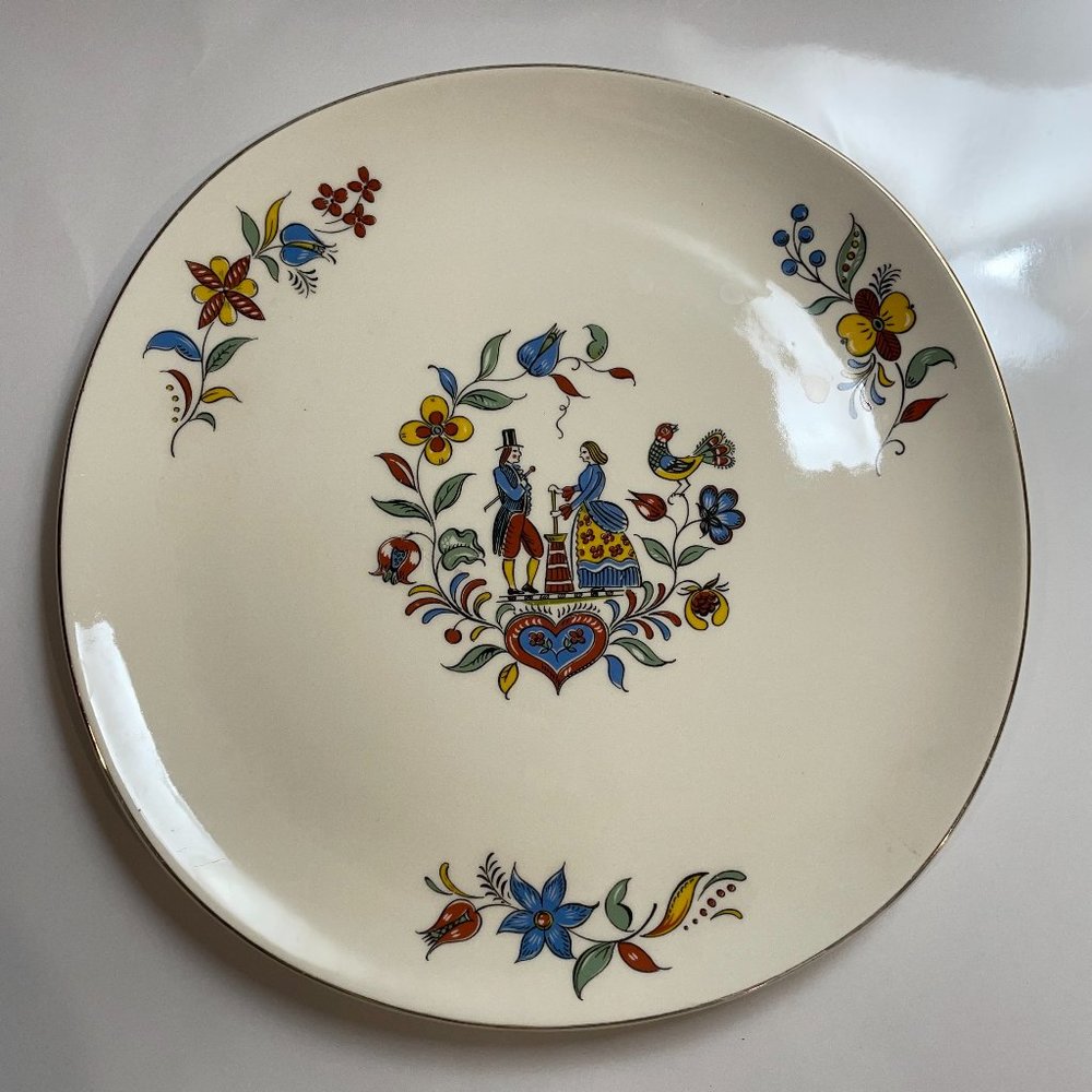 Vintage CrooKsville Ceramic Cottage House Serving Platter 12” dia Made in USA